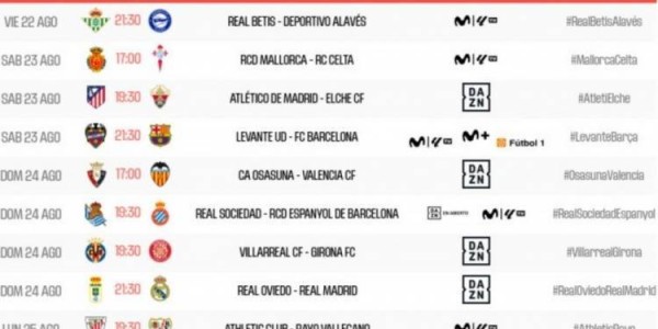 西甲公布联赛第二轮对阵：皇马和巴萨均在客场对阵本赛季升班马