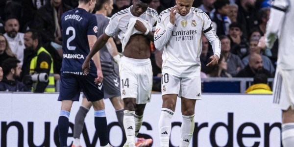 西甲-加西亚卡雷拉斯染红米利唐伤退 9人皇马0-2塞尔塔